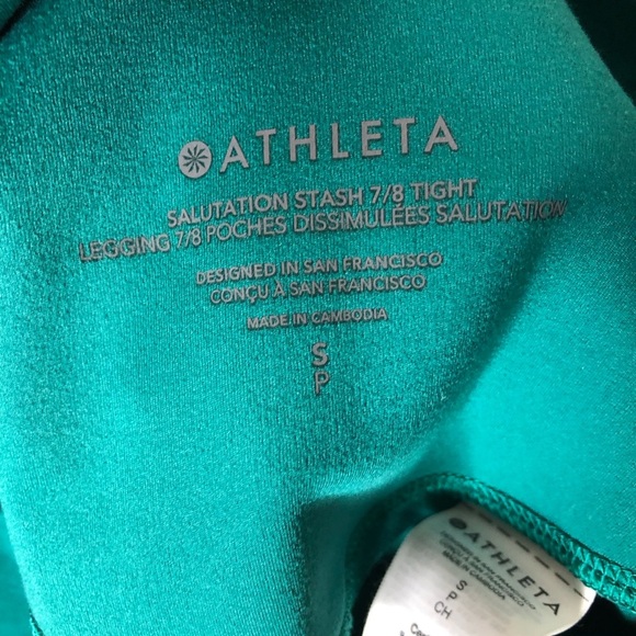 Athleta 2Pr Bundle leggings Sz S Black Green Capris Ankle Salutation Stash 7/8 - Picture 9 of 11